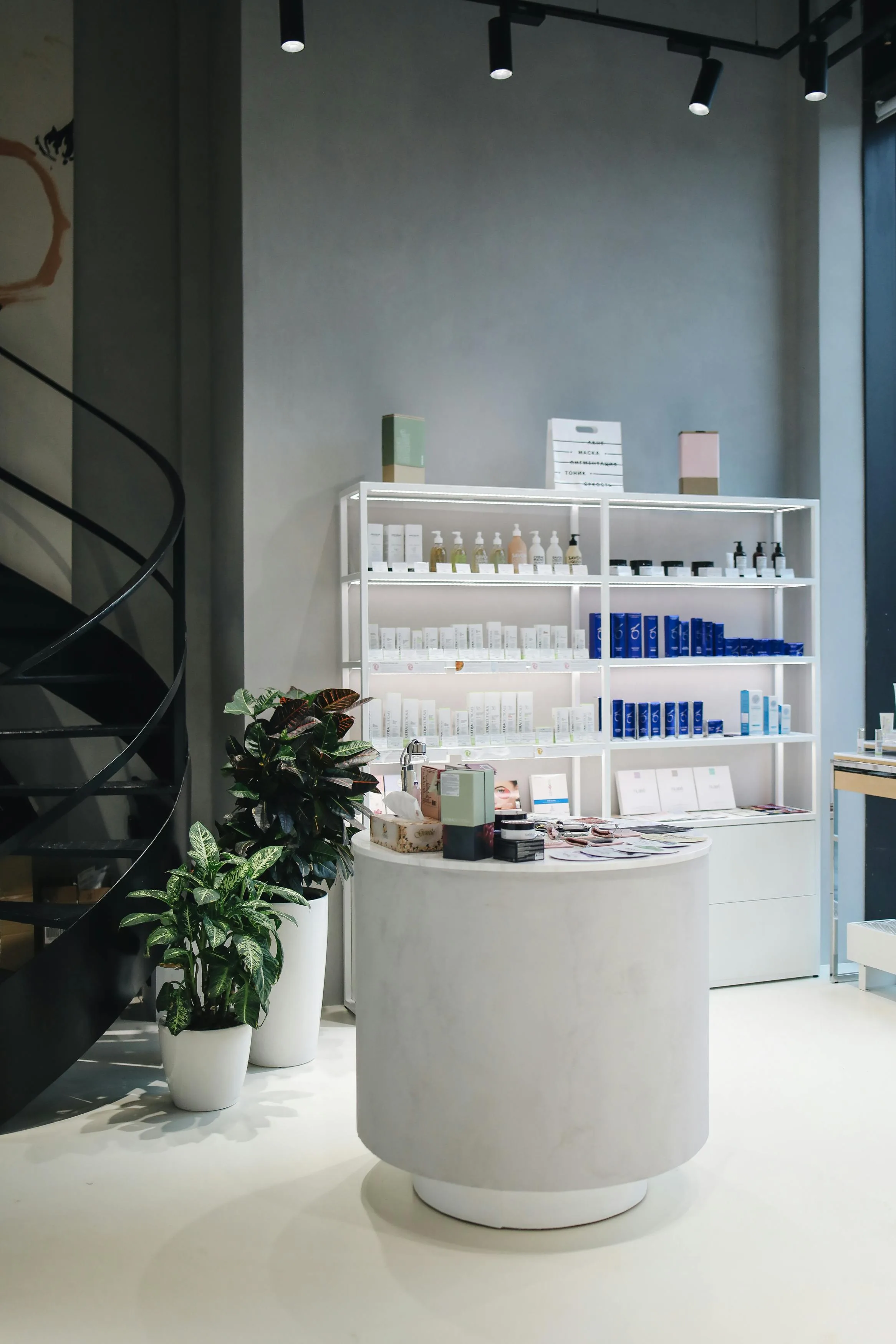Retail shelf display of cosmetics and skincare products in a store.
