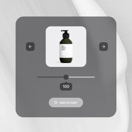 Mockup screen showing an order-quantity slider interface with a product bottle icon.